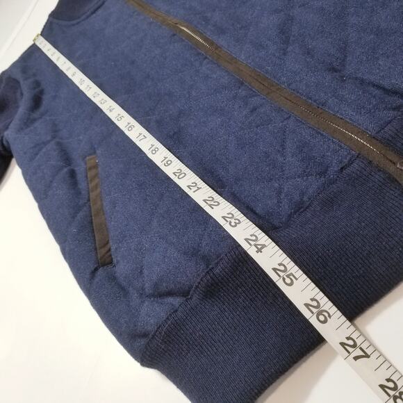 Peter Millar Wool Blend Navy Woven Ribbed Knit Quilted Bomber Jacket - Picture 10 of 16